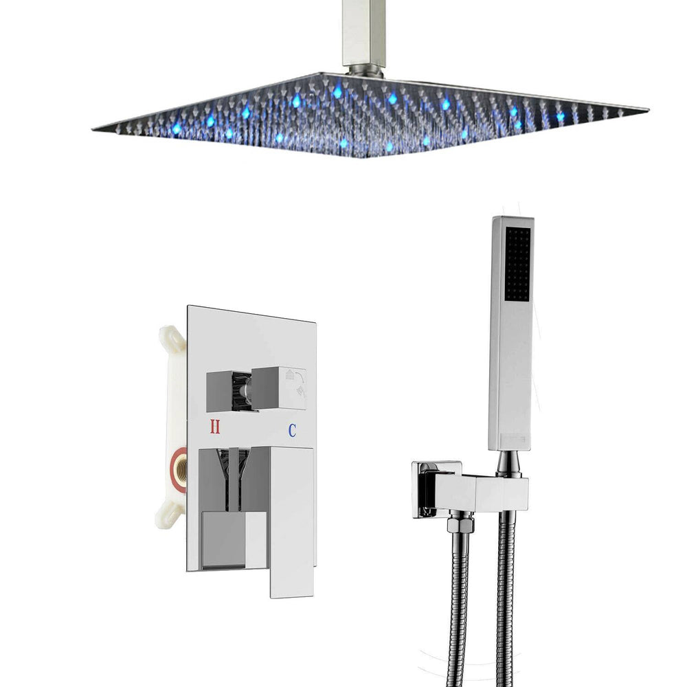20inch 3 LED colors Ceiling Mounted Chrome Rainfall Shower Faucet with Hand Shower Mixer Tap