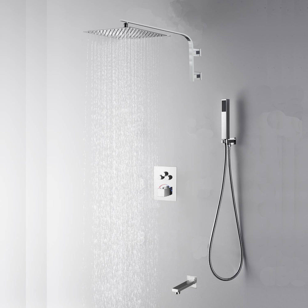 
                  
                    12 inch or 16 inch LED Chrome 22 inch wall mounted 3 way thermostatic shower faucet each function work all together and separately with tub spout
                  
                