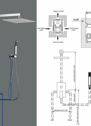 16 Inch wall Mount Chrome Shower System(Contain Shower Faucet Rough-in Valve Body and Trim)