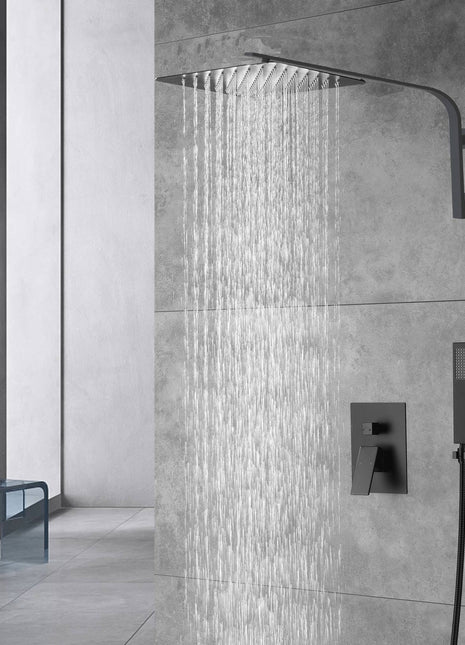 12inch 2 way Big arc Wall Mounted Matte Black Shower System with two function pressure balance Rough-in Valve Body and Trim
