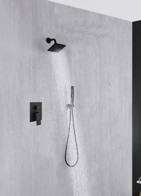 Single or two functions 6 inch regular head Wall Mounted Matte Black Rainfall shower faucet pressure balance rough in valve