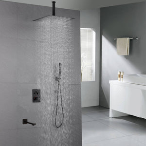 
                  
                    12 inch or 16 inch matt Black Rain Shower Head 3 way thermostatic shower faucet with Tub spout
                  
                