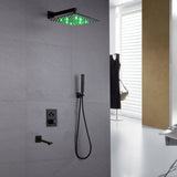 12 inch or 16 inch wall mount matte Black Rain Shower Head 3 way thermostatic shower faucet with Tub spout