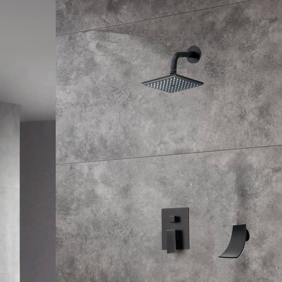 Oil Rubbed Bronze 6 inch Regular shower head 2 way Shower Faucet System with big tub spout