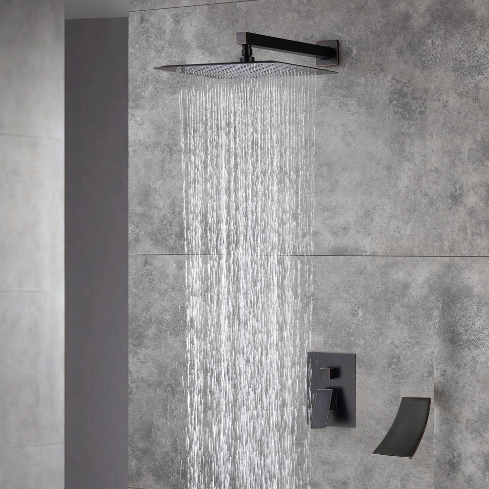
                  
                    12inch wall mounted Rainfall Oil Rubbed Bronze Shower Faucet Set System with waterfall tub spout
                  
                