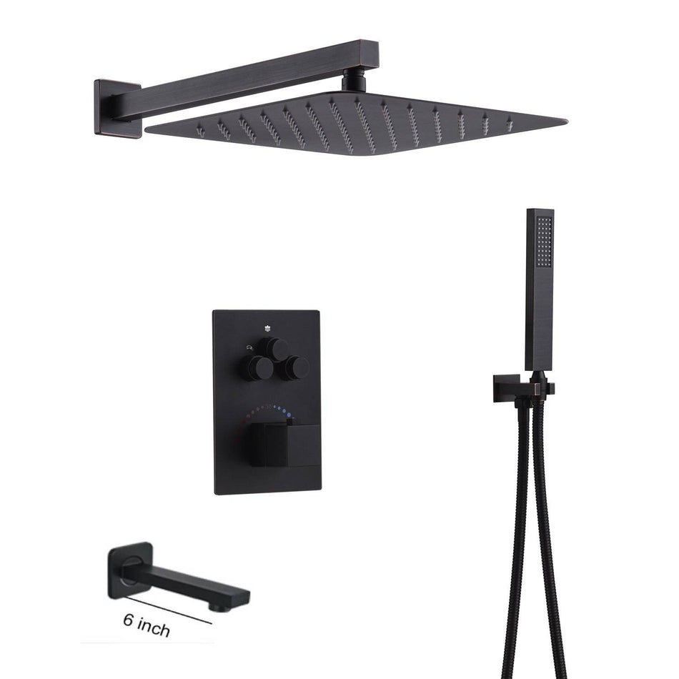 Oil Rubbed Bronze 3 way thermostatic Shower Faucet System with tub spout each function work at the same time and separately