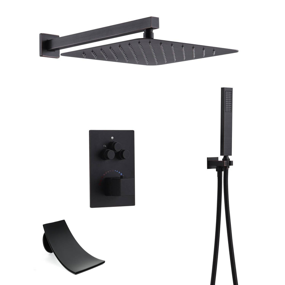 Oil Rubbed Bronze 3 way thermostatic Shower Faucet System with big tub spout each function work at the same time and separately