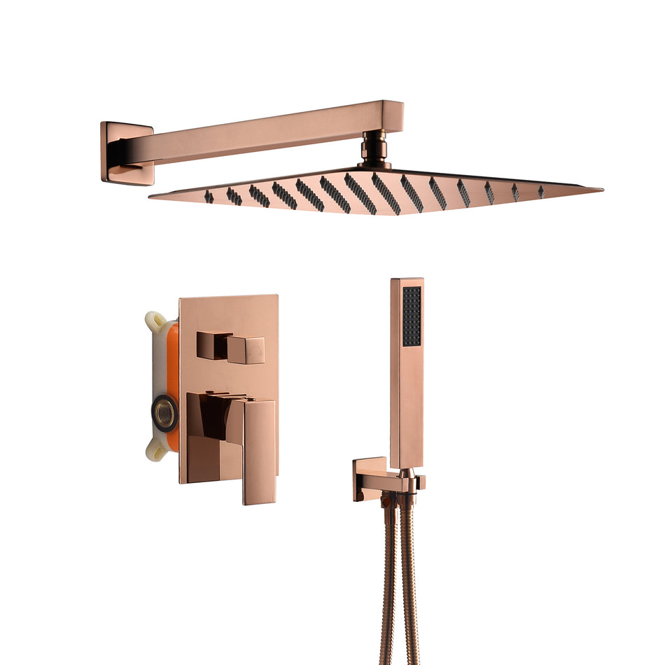 12inch Rose Gold wall mounted Shower System Rough-in Valve Body and Trim