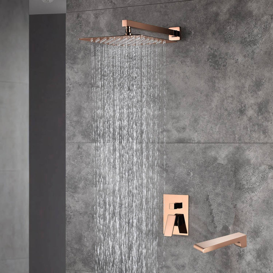 12inch Rose Gold wall mounted Shower System With waterfall tub spout