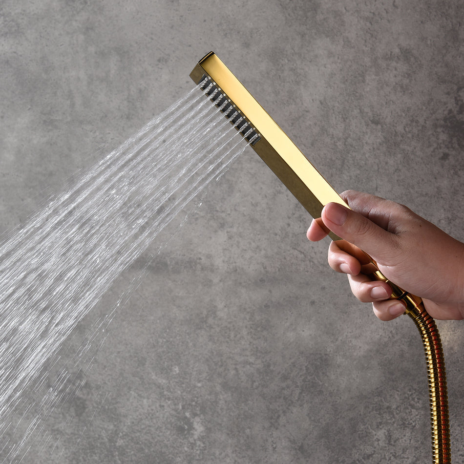Polished Gold Ceiling Mount 12 Inch or 16 inch 3-Color LED Lights Rainfall Shower Head 2 Way Shower Faucet Rough-In Valve Body and Trim Included