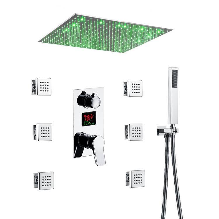 24'' LED Ceiling mounted 3 way Chrome Digital display valve Shower Faucet with 6 body jets