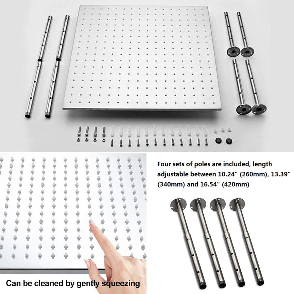 Chrome ceiling mount 20 inch or 24 inch rainfall shower head system 4 ...