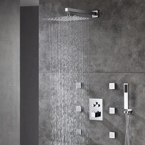 
                  
                    12inch Chrome 3 way Thermostaic Shower valve systems with 6 body jets that each function run All together and seperately
                  
                