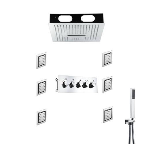 16inch 64 colors LED Chrome Flushed in  4 Way Thermostatic Shower Faucet with 4inch Body Jet