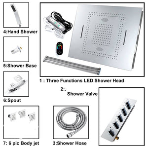 
                  
                    16'' Chrome Flushed in Bluetooth Music Waterfall Rainfall LED Shower Valve Ceiling  Thermostatic Shower Faucet Set with Regular head wall mount
                  
                