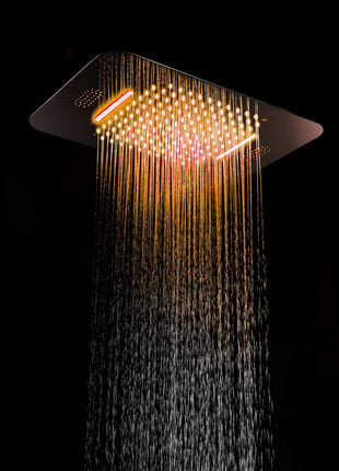 64 LED colors chrome music led flushed in 23x15inch shower head 4 way thermostatic valve that each function run at the same time and separately