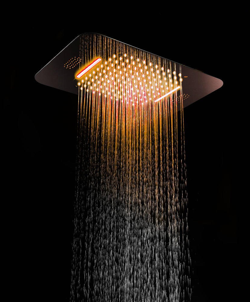 
                  
                    64 LED colors chrome music led flushed in 23x15inch shower head 4 way thermostatic valve that each function run at the same time and separately
                  
                