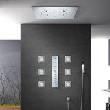 Chrome Flush in 31'' x 23'' Rainfall Shower Head Faucet 6 Function Digital display Thermostatic Mixer Valve with 6 pcs (4 x 4 inch) body jets