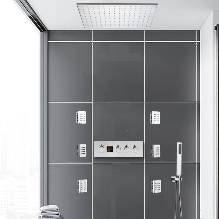Rain Ceiling Shower faucets Chrome 3 way digital Thermostatic with body jets