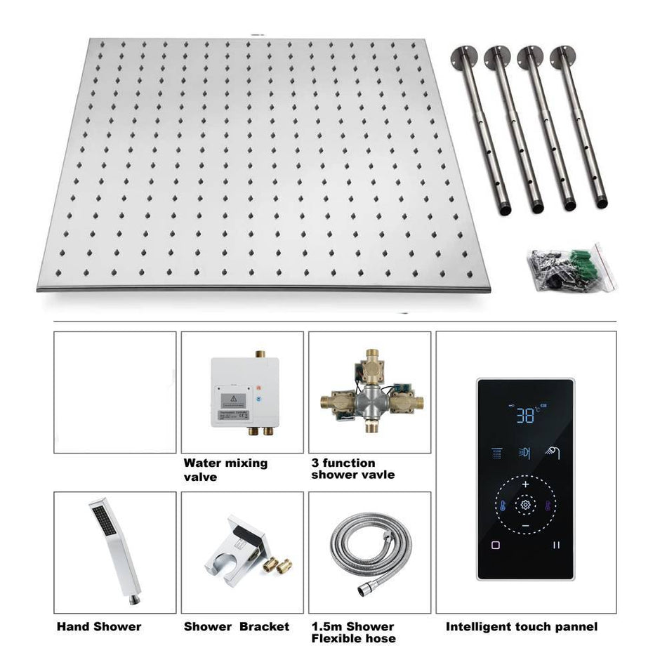 24inch LED Rain Shower Chrome Ceiling Mount 3 way touch digital  valve with 6 body jets