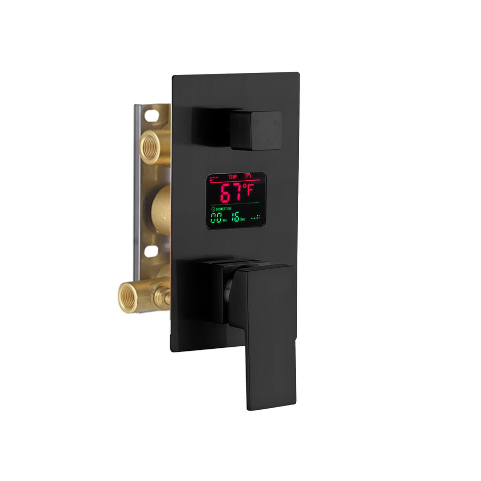 12 INCH or 16 INCH wall mounted 3 way matte black pressure balance Digital display rain showers with Tub spout