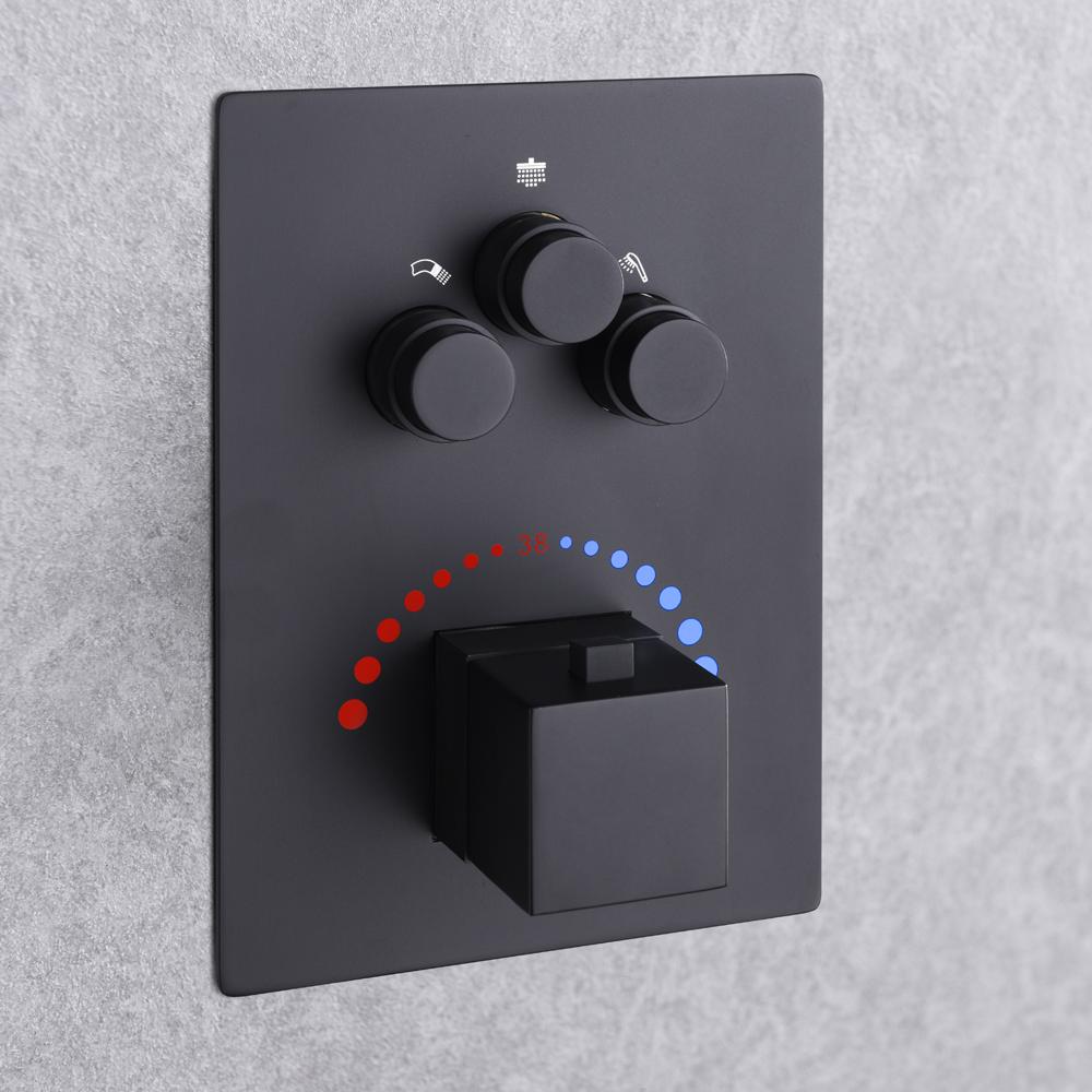 
                  
                    Matte Black 3-Way Thermostatic valve with trim and each function work at the same time and separately
                  
                