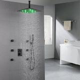 12 inch or 16 inch ceiling mounted LED matte Black 3 way thermostatic valve that each function run at the same time and separately