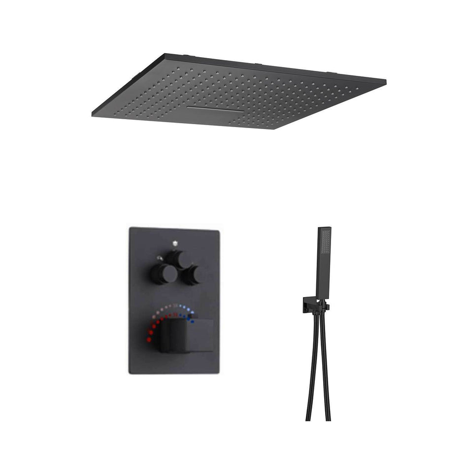 20'' Flushed on ceiling matte Black 3 way thermostatic shower faucets without body jets