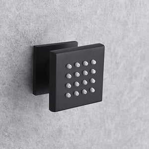 
                  
                    20inch matte black rainfall shower system 4 way thermostatic rough in valve with body jets and 8inch wall mount shower head
                  
                