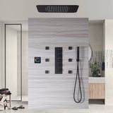 Matte Black 64-Color LED Lights Bluetooth Music Rainfall Waterfall 23 Inch Shower Head 4 Way Thermostatic Shower System with Body Jets