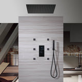 20-inch or 24 inch LED light ceiling mounted Matte Black 3 way touch-panel valve with a big water flow adjustable fixture