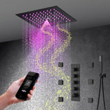 Flushed mount 12 inch 64 LED colors light Matte Black Bluetooth Music 4 Way digital display Thermostatic Shower Faucet with body sprayers