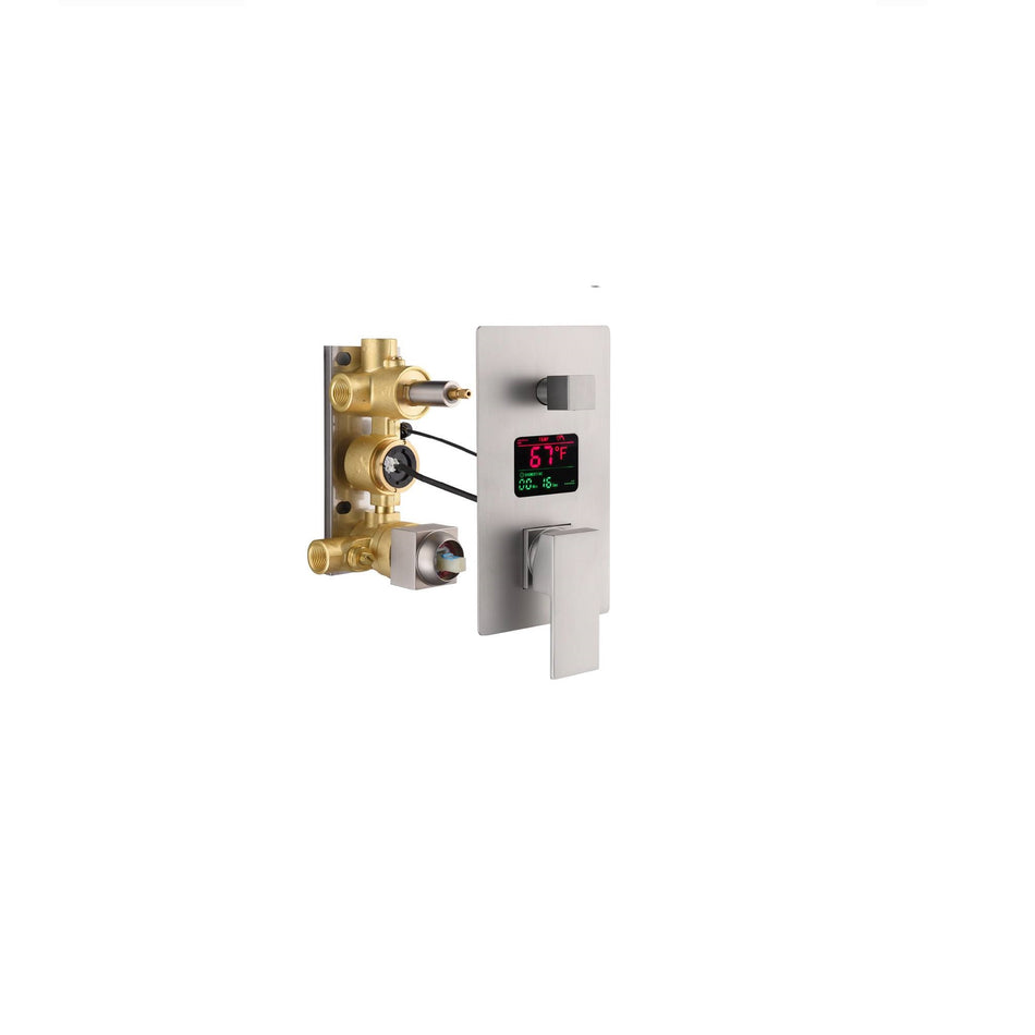 12 inch or 16 inch Ceiling mounted 3 way Brushed Nickel Digital display anti scalde valve Shower Faucet with 6 body jets