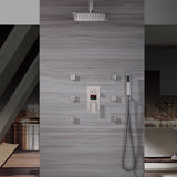 12 inch or 16 inch Ceiling mounted 3 way Brushed Nickel Digital display anti scalde valve Shower Faucet with 6 body jets