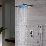 12 INCH or 16 INCH LED wall mounted 3 way Brushed Nickel pressure balance Digital display rain showers with 6 body jets