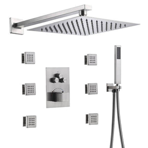 
                  
                    12 inch or 16 inchBrushed Nickel Wall Mount 3 way Thermostatic valve that each function run at the same time and separately
                  
                