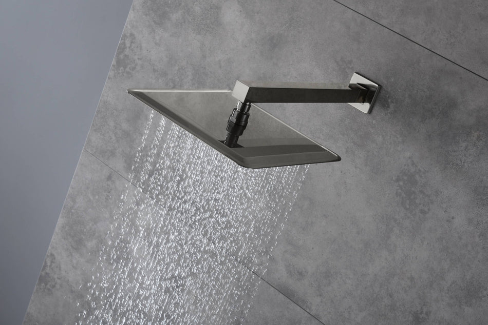 Wall mount 12 inch wall mounted 3 functions Thermostatic Mixer System Brushed Nickel rain Shower Faucet Set Tub Spout Bath