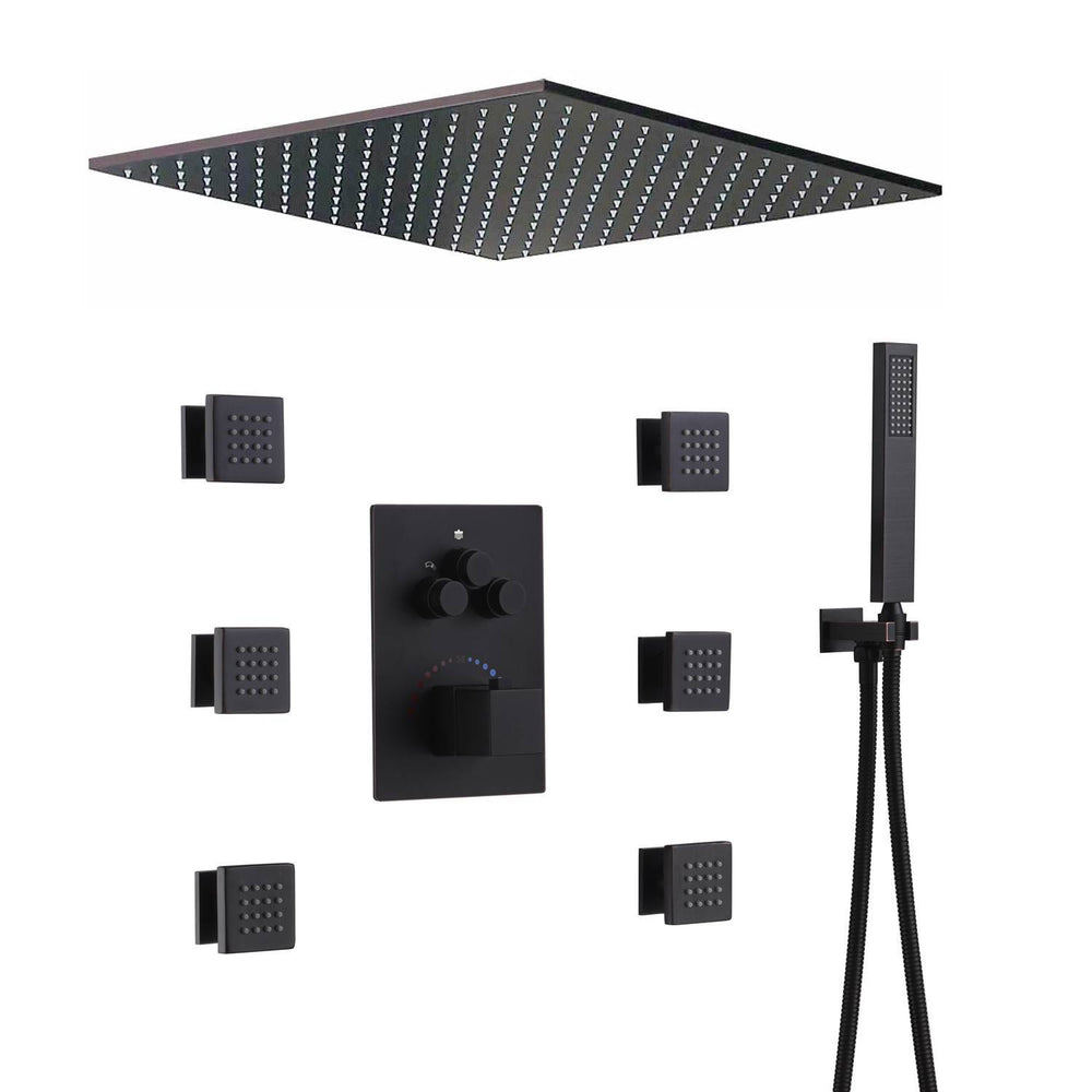 
                  
                    20'' ceiling mounted LED Oil Rubbed Bronze 3 way thermostatic valve that each function run at the same time and separately
                  
                