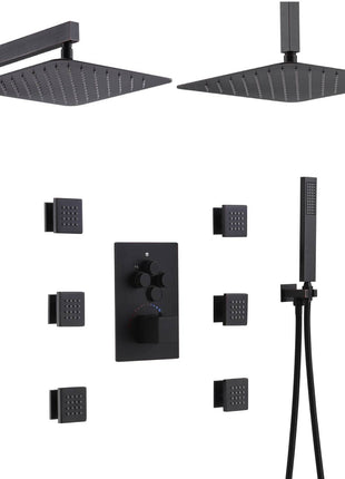 12inch non LED Oil Rubbed Bronze (ORB) ceiling mounted  4 way thermostatic valve that each function run at the same time and separately