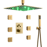 12 inch or 16 inch LED Polished gold Ceiling mount 3 way Thermostatic Shower valve system that each function run all together and separately