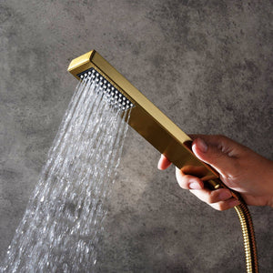 
                  
                    Polished Gold 22 Inch Rainfall Waterfall Shower Head 3 Way Thermostatic Shower Faucet Set Each Function Work All Together and Separately
                  
                