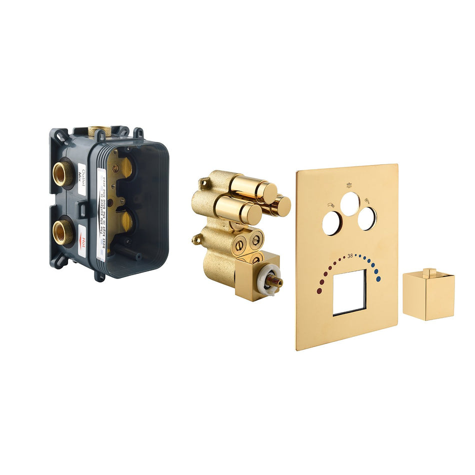12inch Polished gold Ceiling mount 3 way Thermostatic Shower valve system that each function run all together and separately