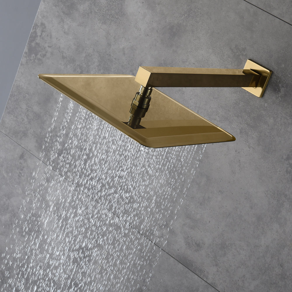 
                  
                    12 INCH or 16 INCH LED ceiling mounted 3 way Brushed Gold pressure balance Digital display rain showers with 6 body jets
                  
                