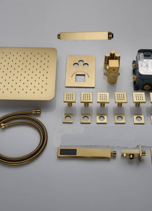Brushed gold Ceiling mount 3 way Thermostatic Shower jets system that each function run all together and separately