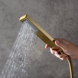 
                  
                    Brushed Gold Ceiling Mount Rainfall Head 3 Way Thermostatic Shower Faucet With 6'' Regular Head
                  
                