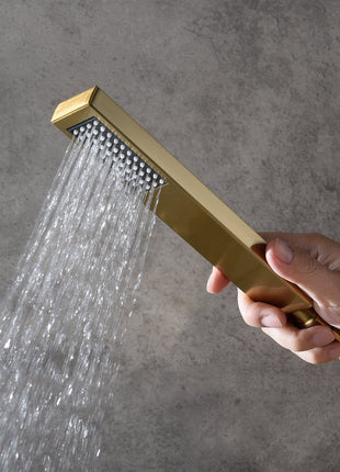 Brushed gold Ceiling mount two shower heads 4 way Thermostatic Shower valve system that each function run all together and separately