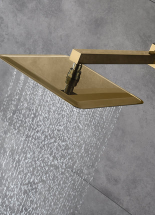 ceiling mounted rain shower 4 way Brushed Gold thermostatic shower system  with 6 body jets and wall mount rain shower