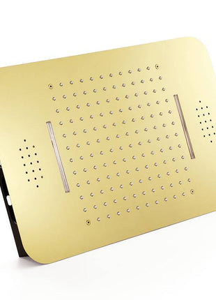 Brushed Gold Music LED Flushed in 23 X 15 inch or 20 x 20 inch shower head 5 way thermostatic shower system with regular head and body sprayers