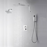 Chrome 12 inch or 16 inch rainfall shower head 22 inch wall mount arm 6 inch regular high water pressure shower head 3 way thermostatic shower faucet each function work all together and separately