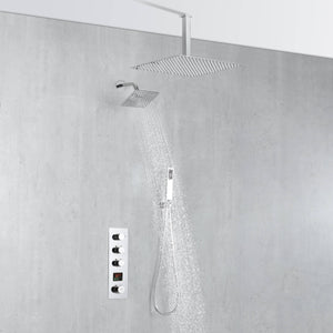 
                  
                    Chrome Ceiling 12 Inch or 16 inch Rainfall Shower Head Wall Mount 6 Inch Regular High Water Pressure Shower Head 3 Way Digital display Thermostatic Shower Faucet Each Function Work All Together And Separately
                  
                